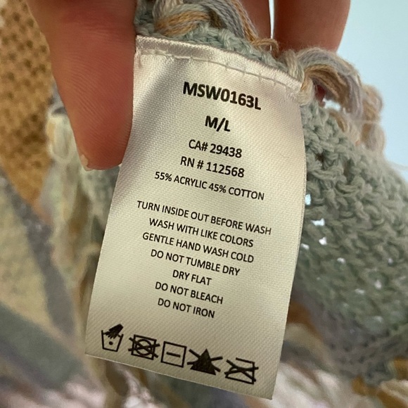 Miss Me Open Weave Hooded Stripe Fringe Poncho Sweater V-Neck Women's size M/L - Picture 6 of 6